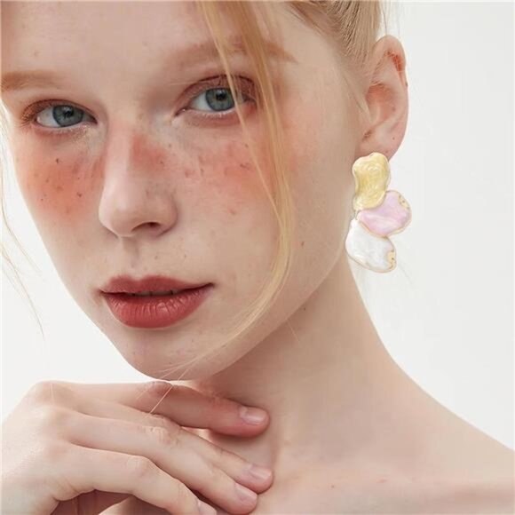 Colorful Flower Earrings – Large Floral Statement Design - Picture 2 of 6